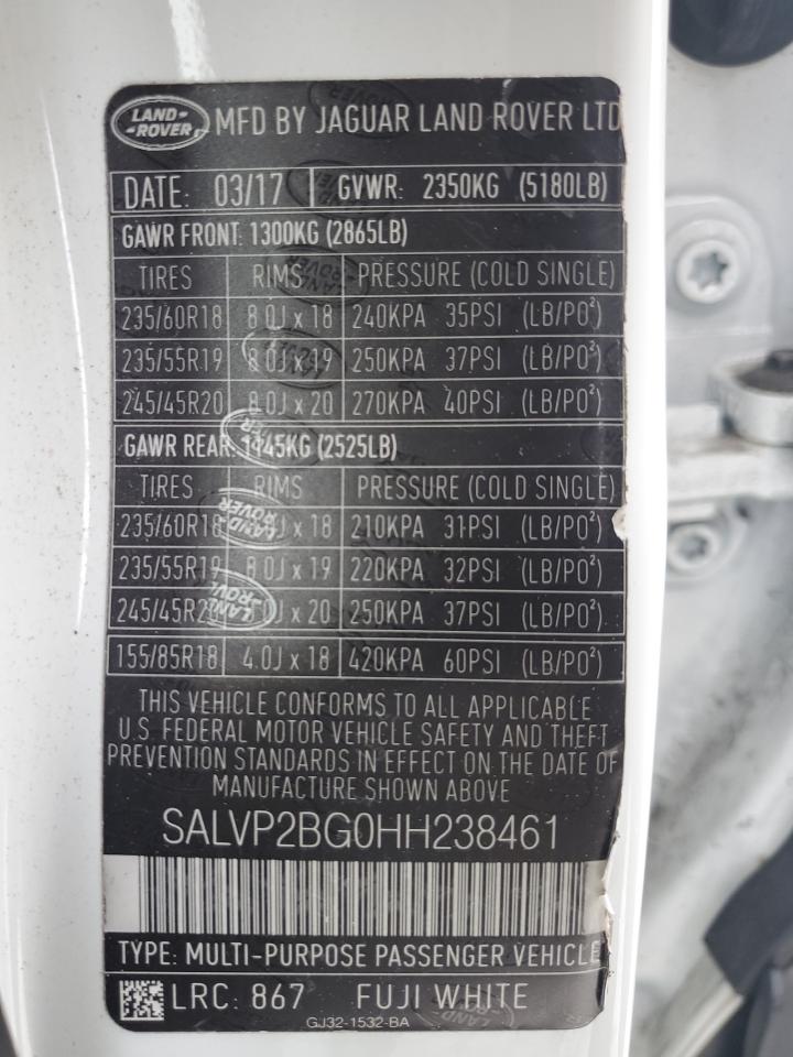 2017 Land Rover Range Rover Evoque Se VIN: SALVP2BG0HH238461 Lot: 54827034