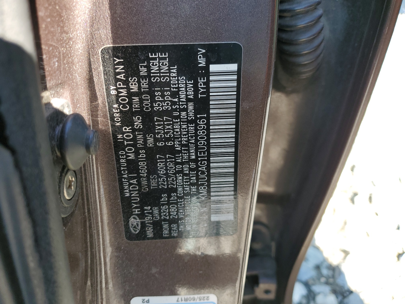 KM8JUCAG1EU908961 2014 Hyundai Tucson Gls