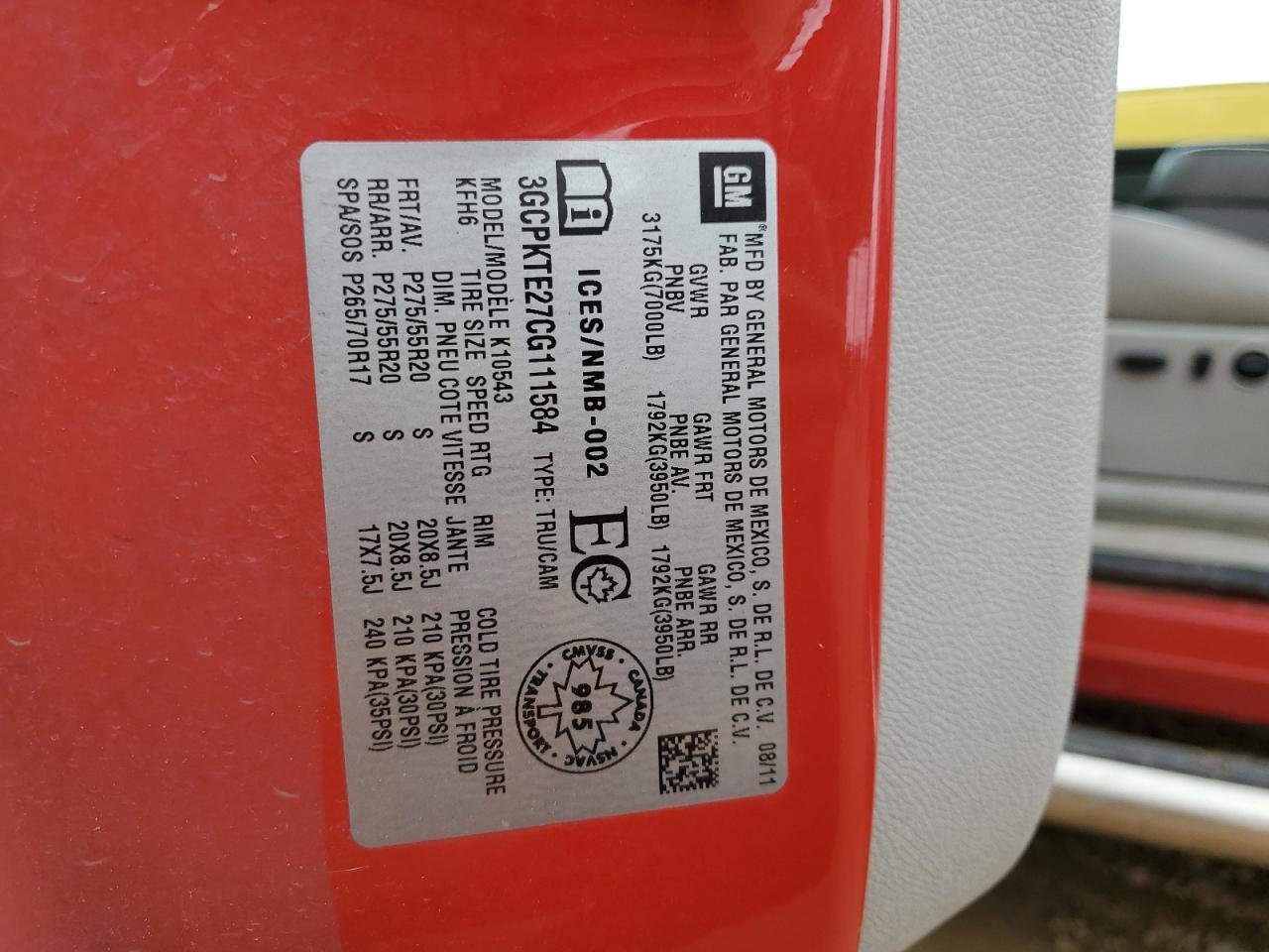 2012 Chevrolet Silverado K1500 Ltz VIN: 3GCPKTE27CG111584 Lot: 53576044