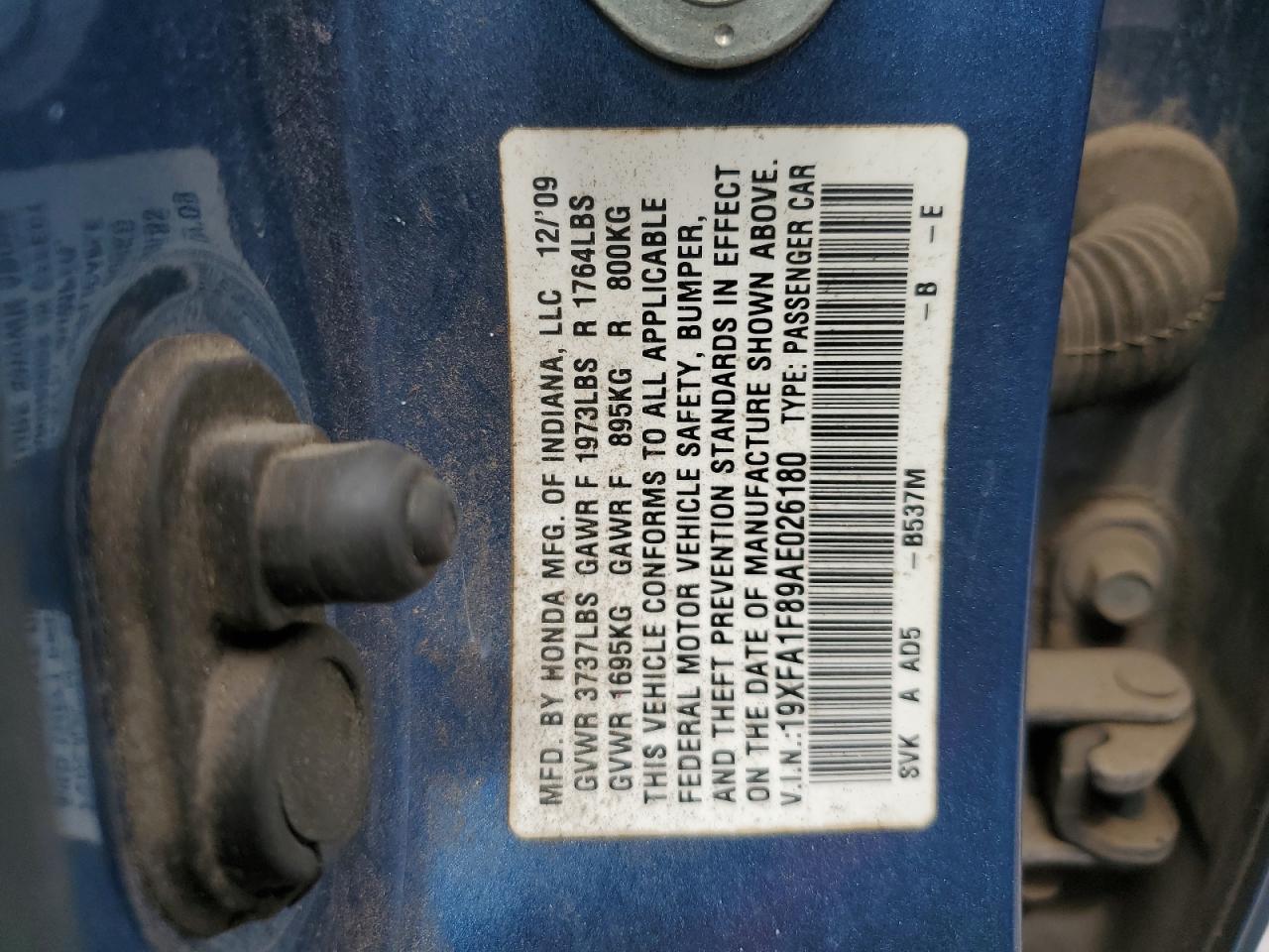 2010 Honda Civic Ex VIN: 19XFA1F89AE026180 Lot: 56458834