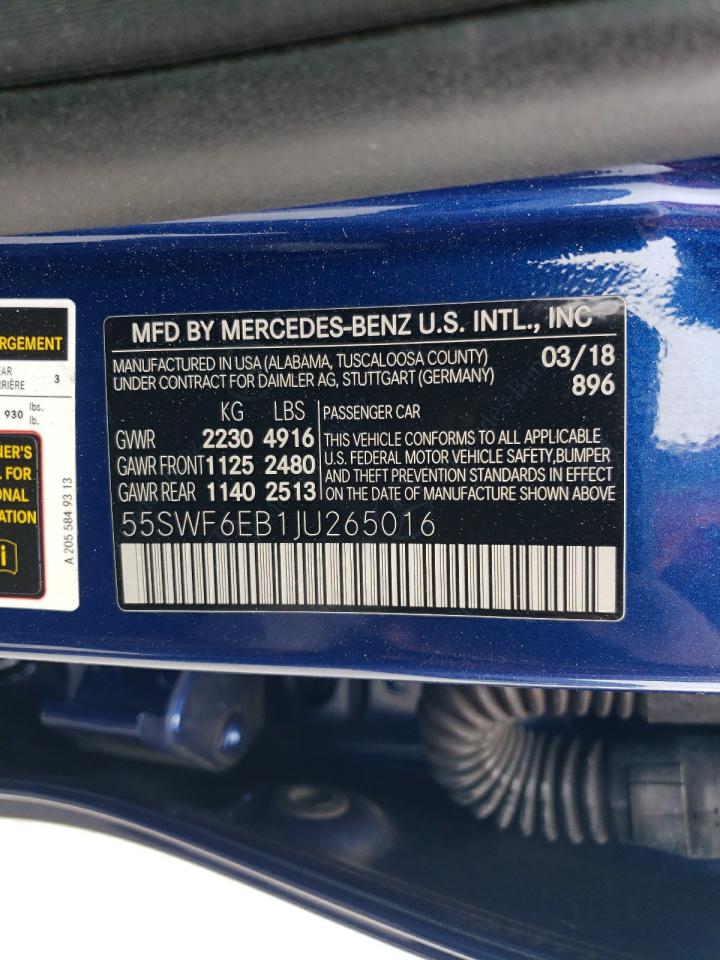 2018 Mercedes-Benz C 43 4Matic Amg VIN: 55SWF6EB1JU265016 Lot: 56533034
