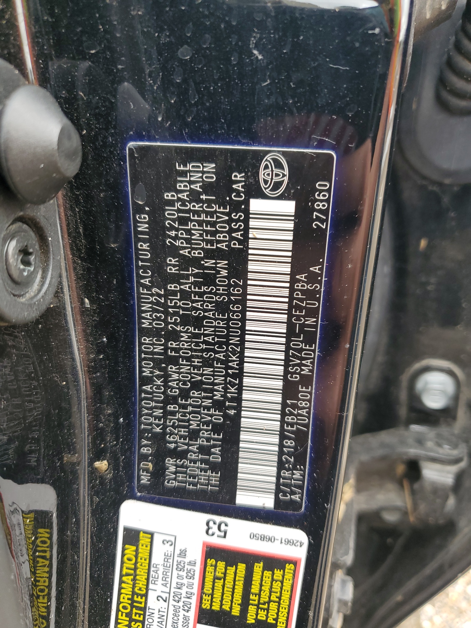 4T1KZ1AK2NU066162 2022 Toyota Camry Trd