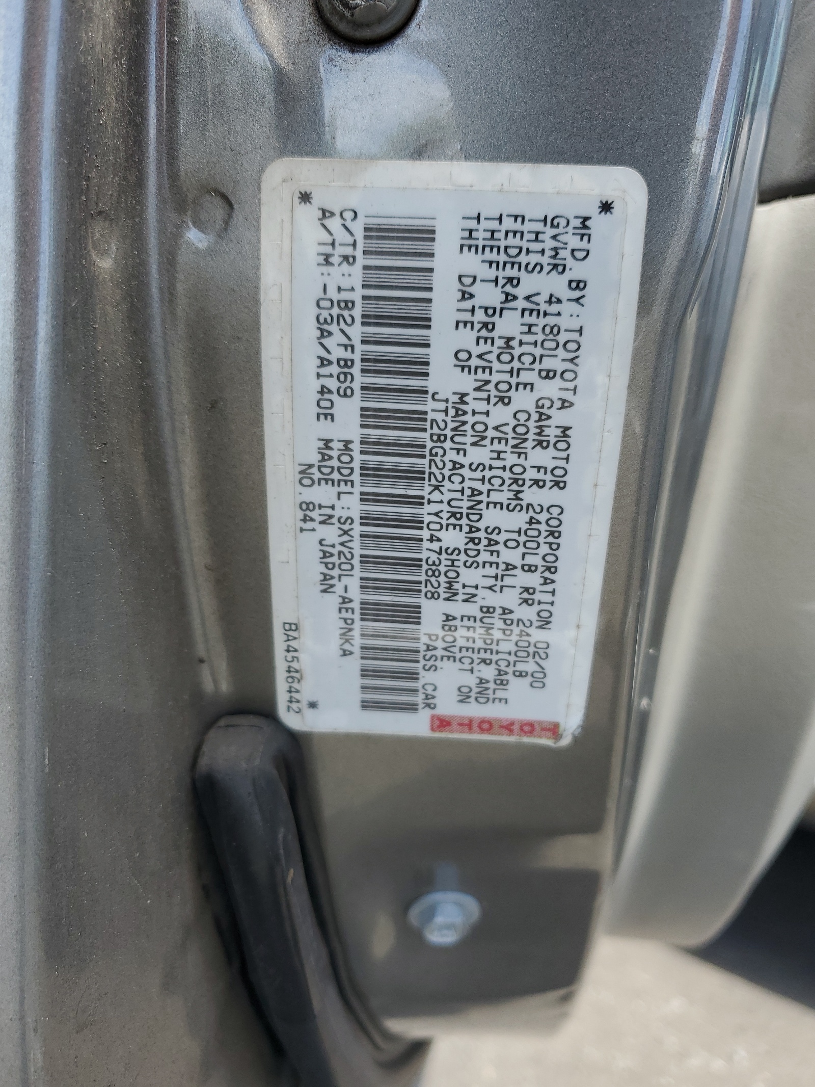 JT2BG22K1Y0473828 2000 Toyota Camry Ce