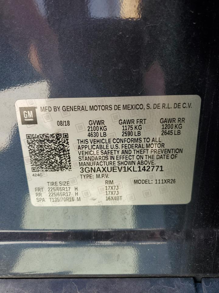 2019 Chevrolet Equinox Lt VIN: 3GNAXUEV1KL142771 Lot: 51527944