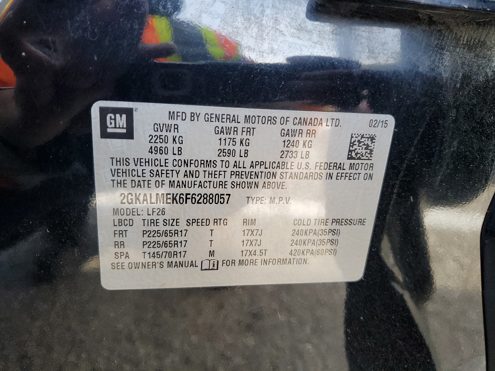 2GKALMEK6F6288057 2015 GMC Terrain Sle