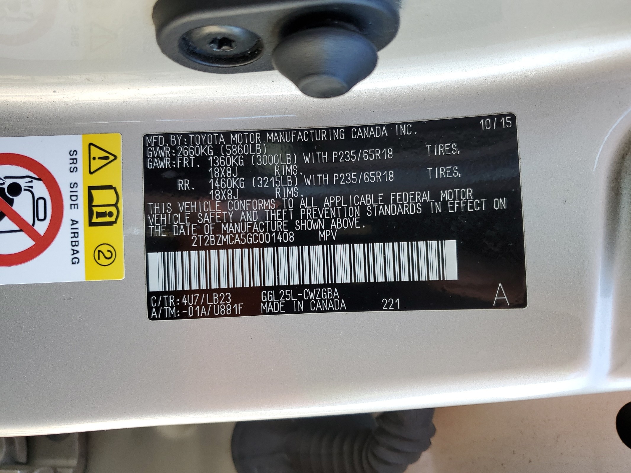 2T2BZMCA5GC001408 2016 Lexus Rx 350 Base