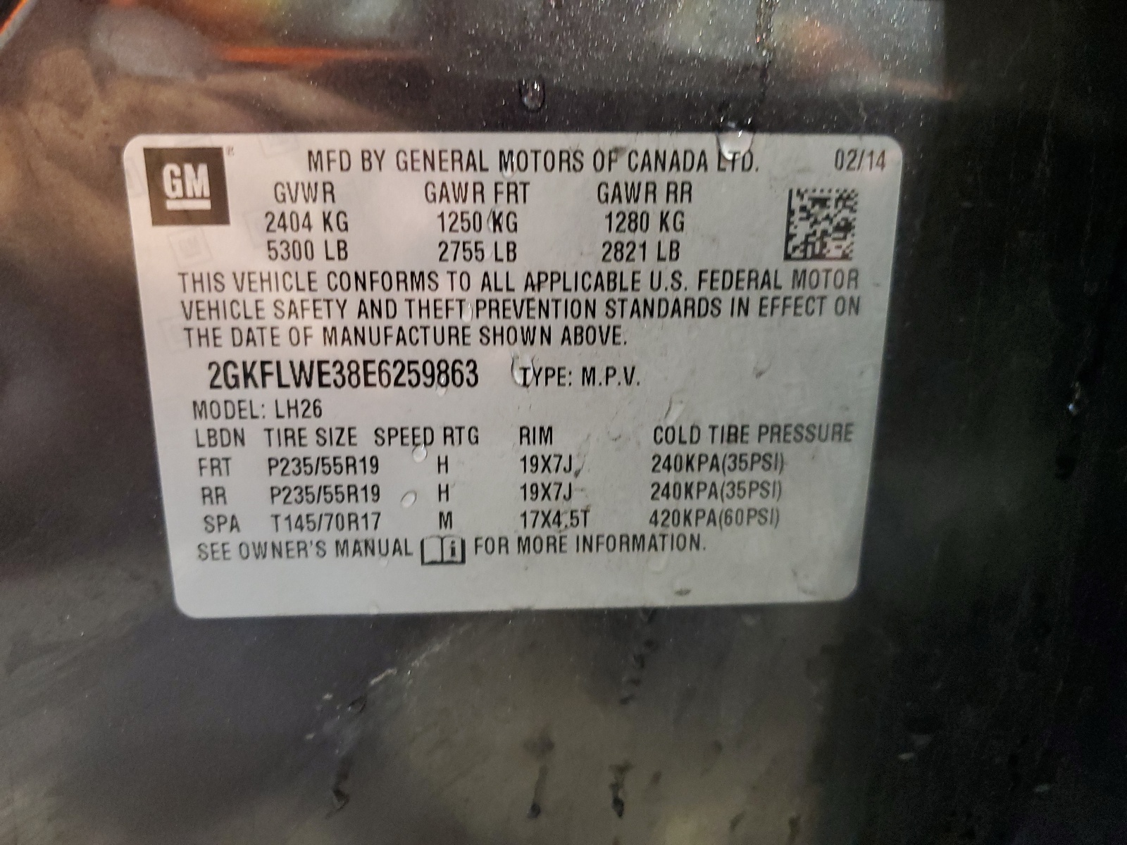 2GKFLWE38E6259863 2014 GMC Terrain Sle