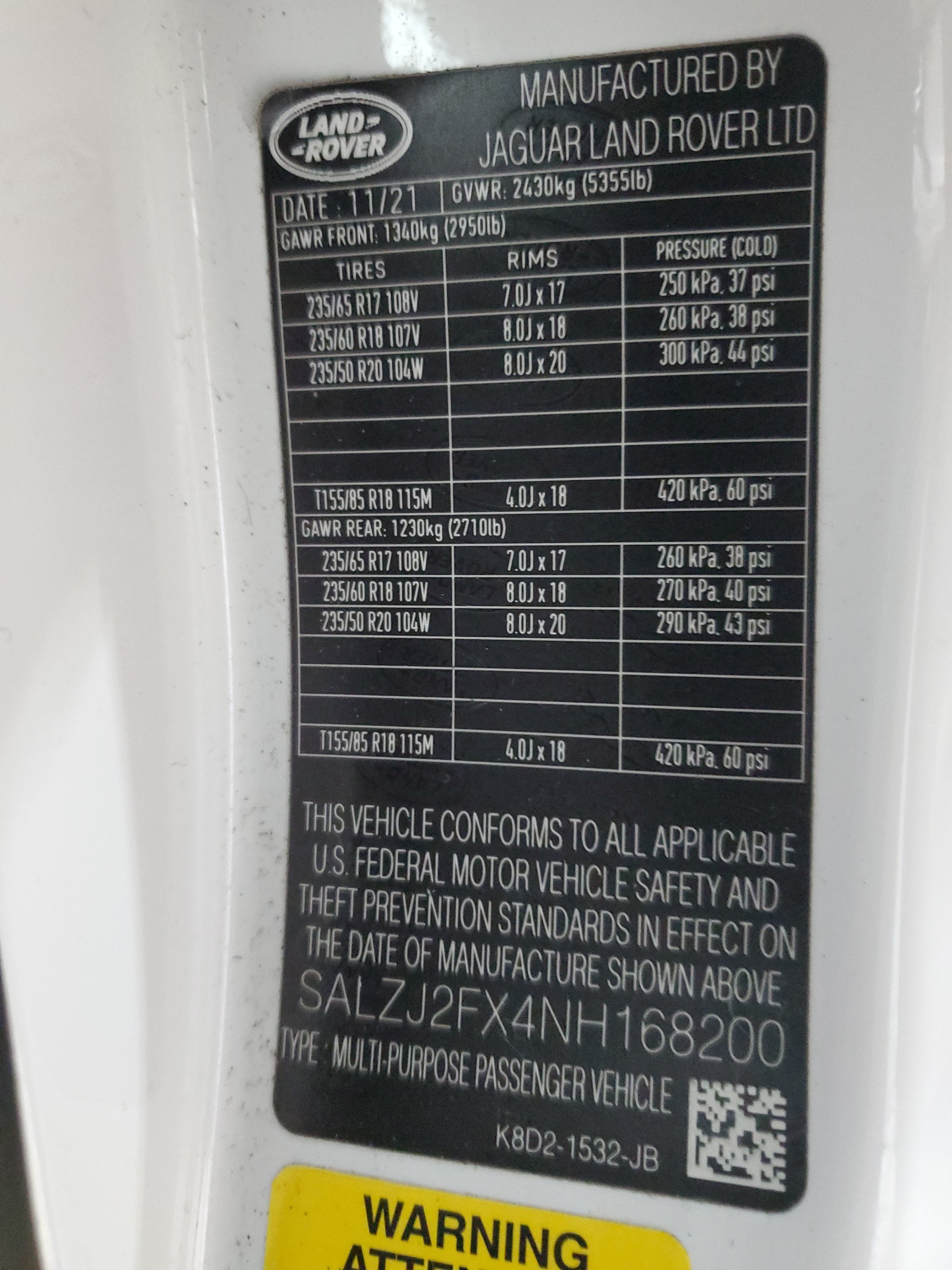 SALZJ2FX4NH168200 2022 Land Rover Range Rover Evoque S