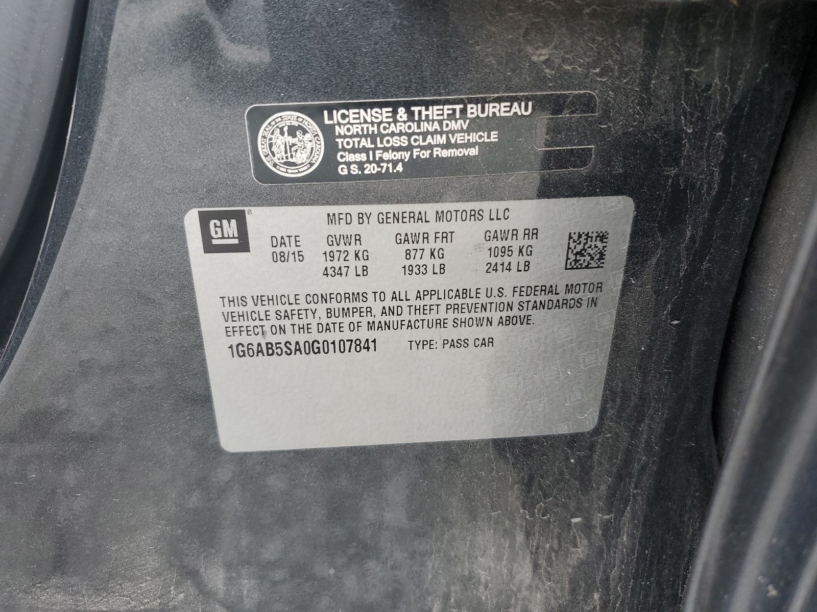 1G6AB5SA0G0107841 2016 Cadillac Ats Luxury