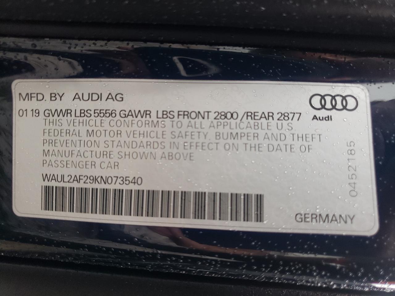 WAUL2AF29KN073540 2019 Audi A6 Premium Plus