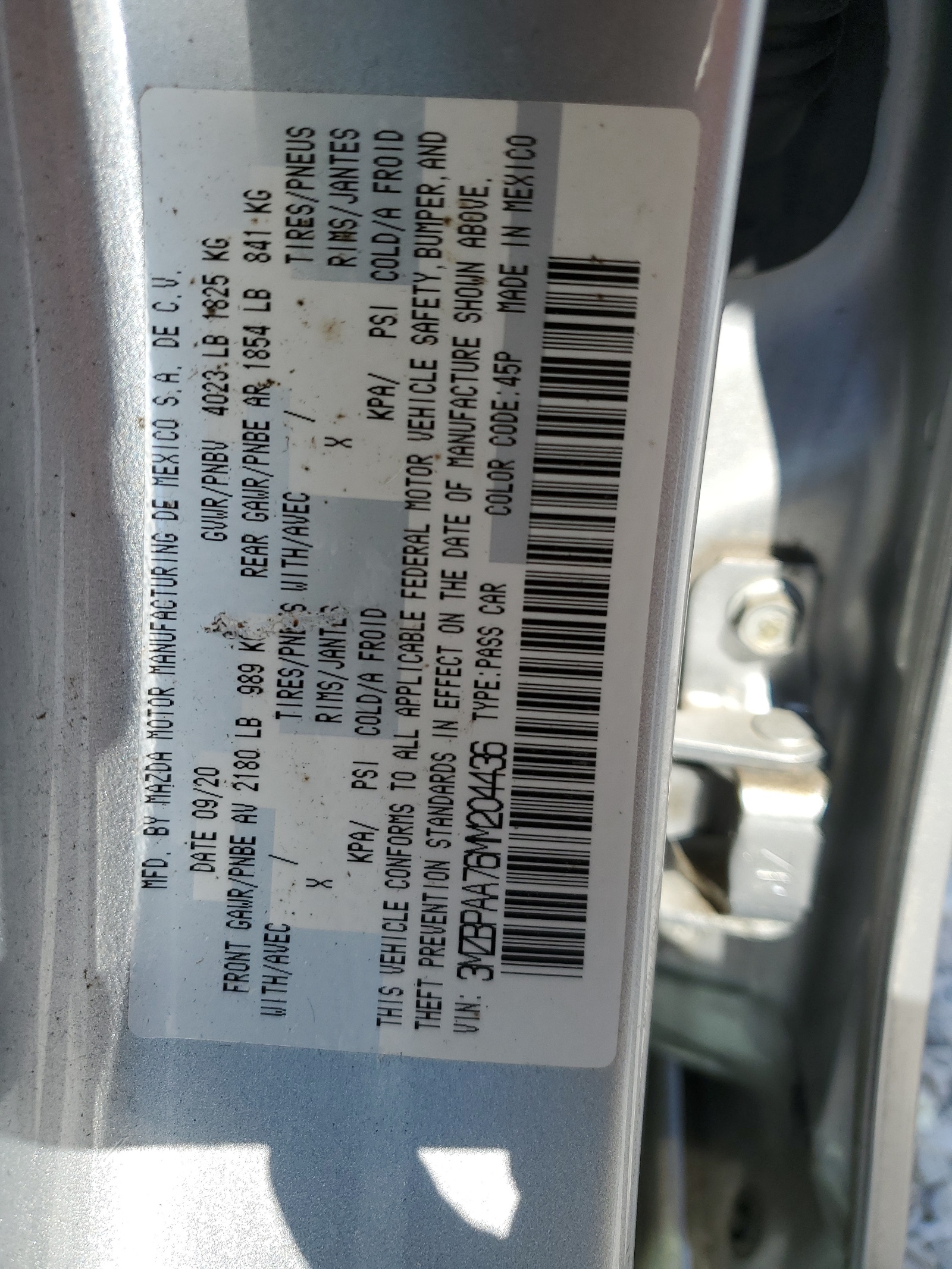 3MZBPAA76MM204436 2021 Mazda 3