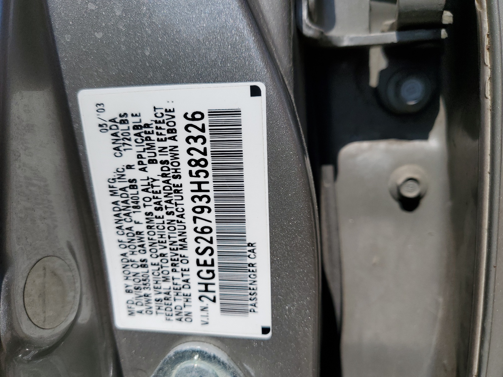 2HGES26793H582326 2003 Honda Civic Ex