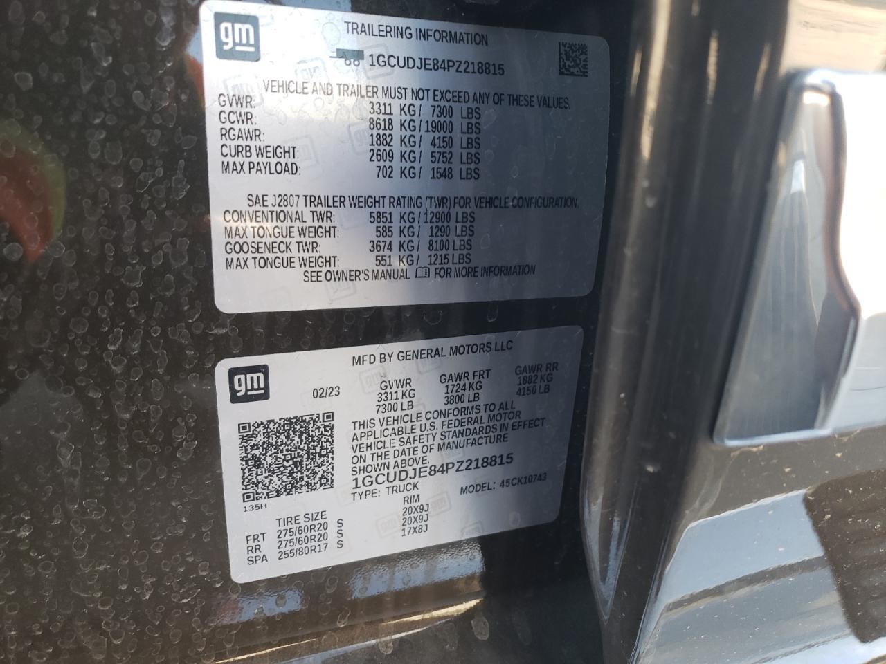 2023 Chevrolet Silverado K1500 High Country VIN: 1GCUDJE84PZ218815 Lot: 56466114