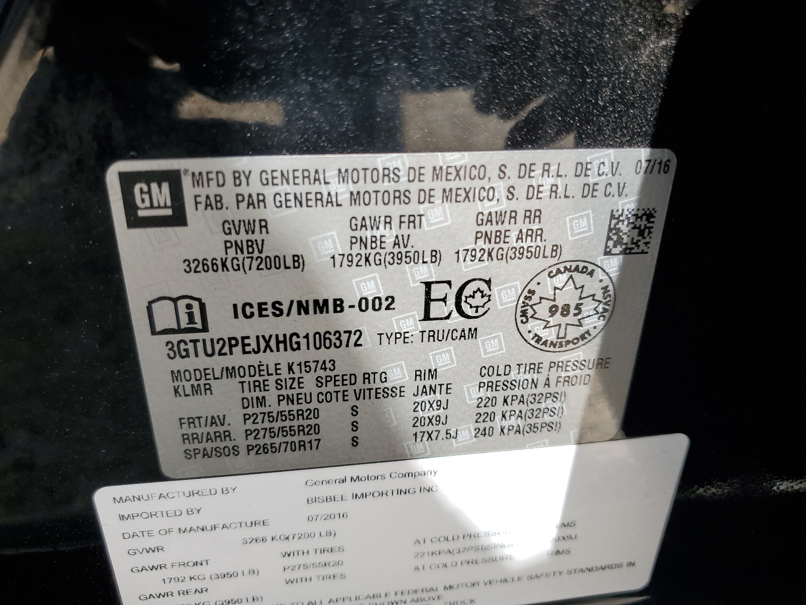 3GTU2PEJXHG106372 2017 GMC Sierra K1500 Denali