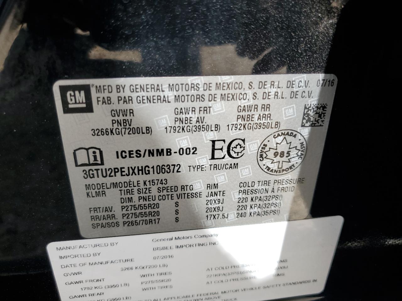 2017 GMC Sierra K1500 Denali VIN: 3GTU2PEJXHG106372 Lot: 56852924