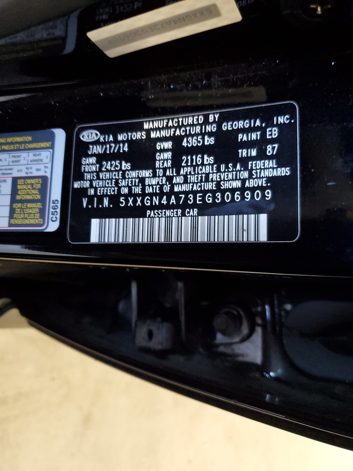 5XXGN4A73EG306909 2014 Kia Optima Ex