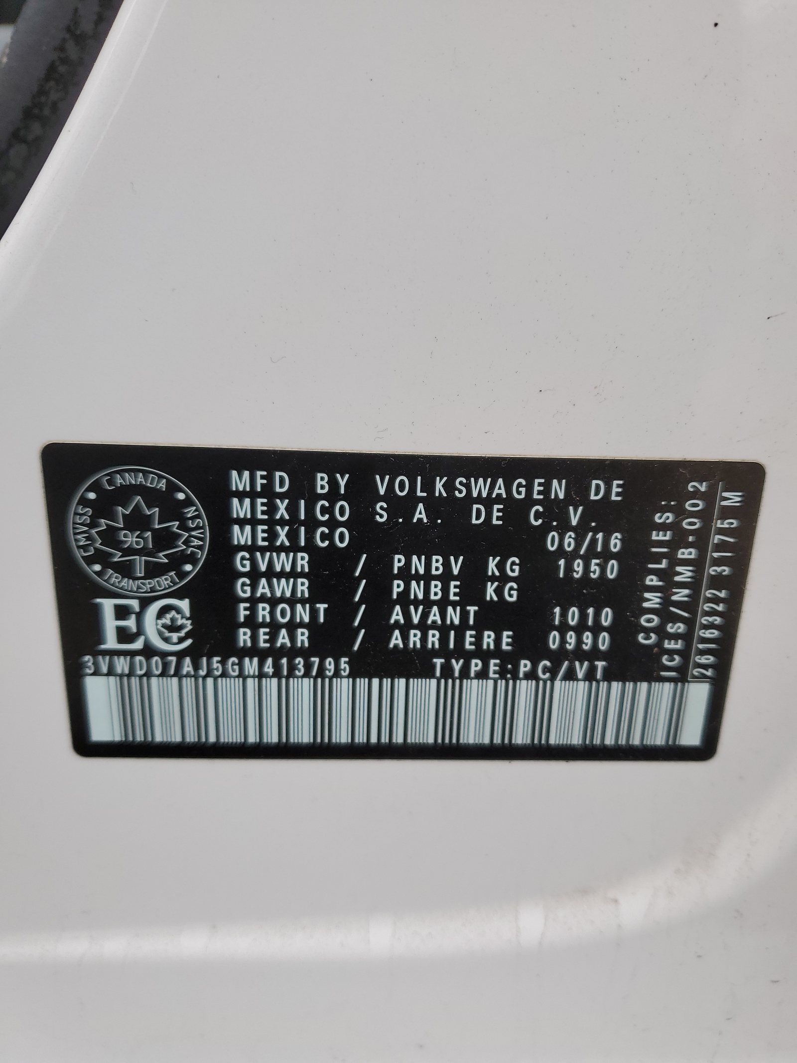 3VWD07AJ5GM413795 2016 Volkswagen Jetta Comfortline