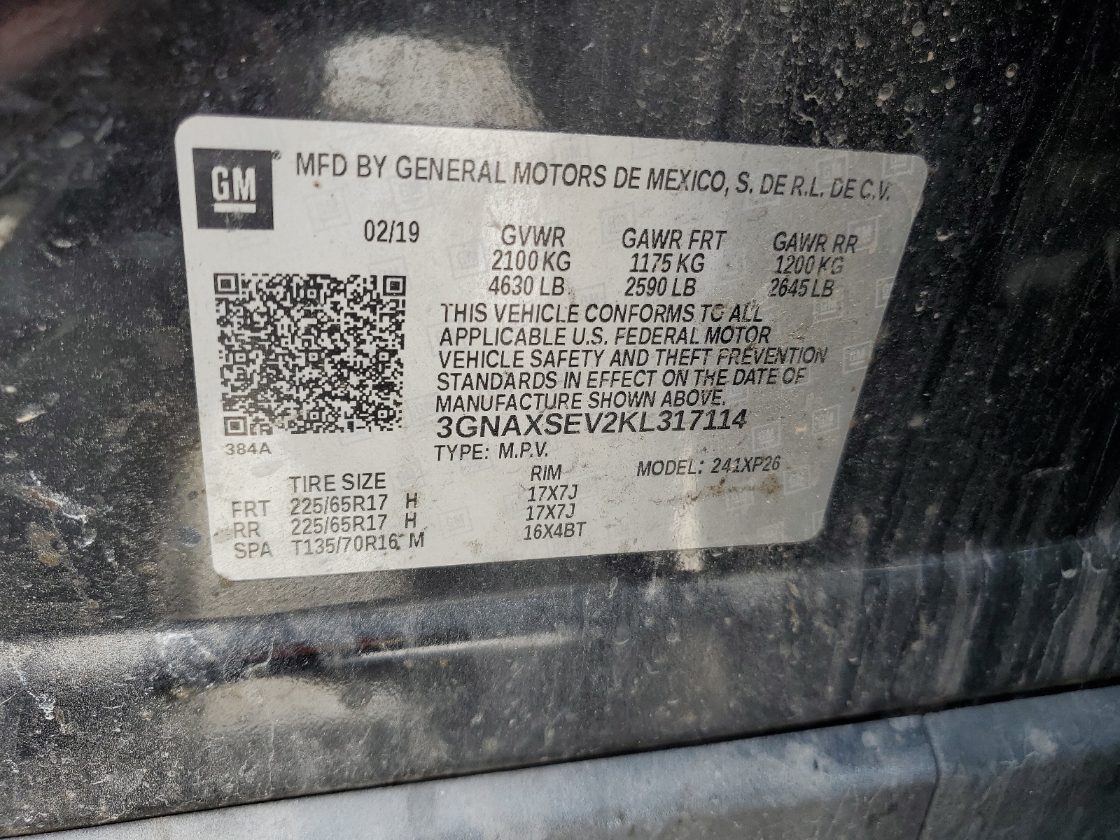 3GNAXSEV2KL317114 2019 Chevrolet Equinox Ls