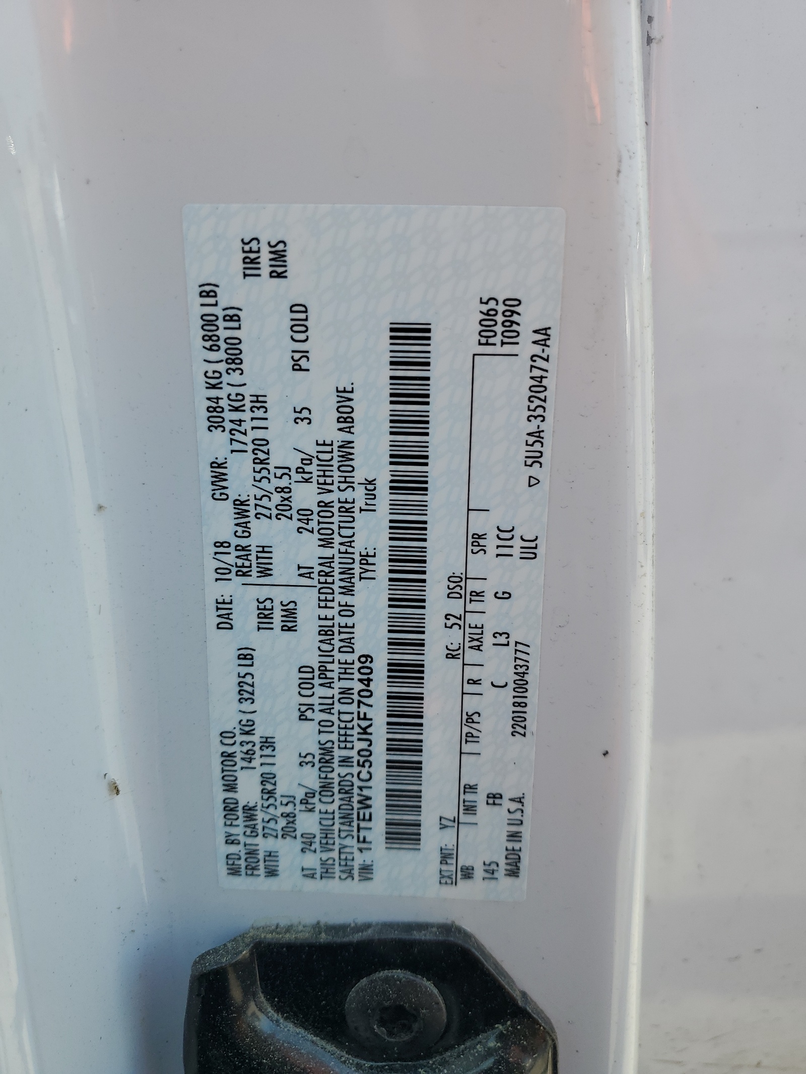 1FTEW1C50JKF70409 2018 Ford F150 Supercrew