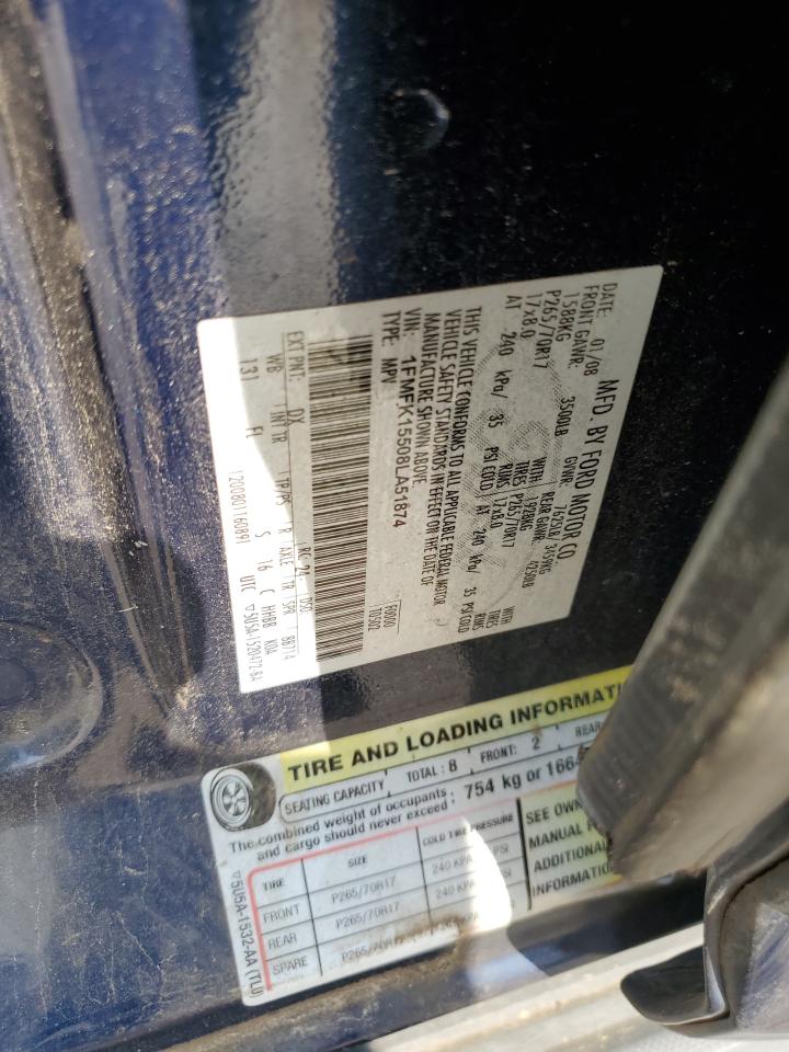 2008 Ford Expedition El Xlt VIN: 1FMFK15508LA51874 Lot: 51748914