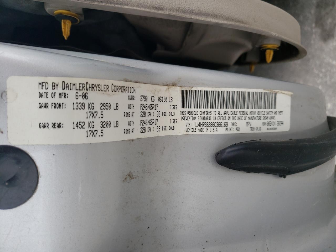 2006 Jeep Grand Cherokee Limited VIN: 1J4HR58286C366169 Lot: 54165204