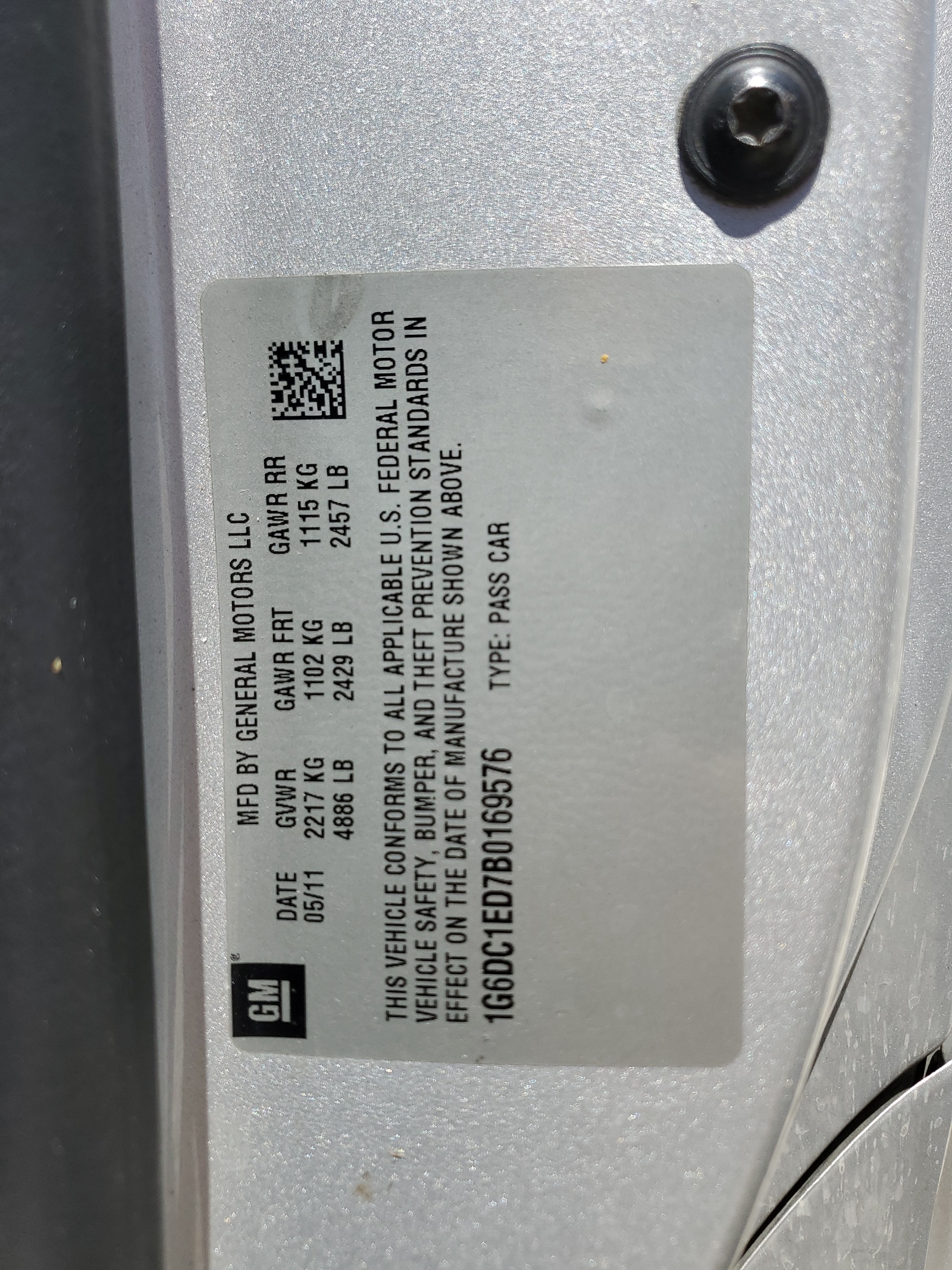 1G6DC1ED7B0169576 2011 Cadillac Cts