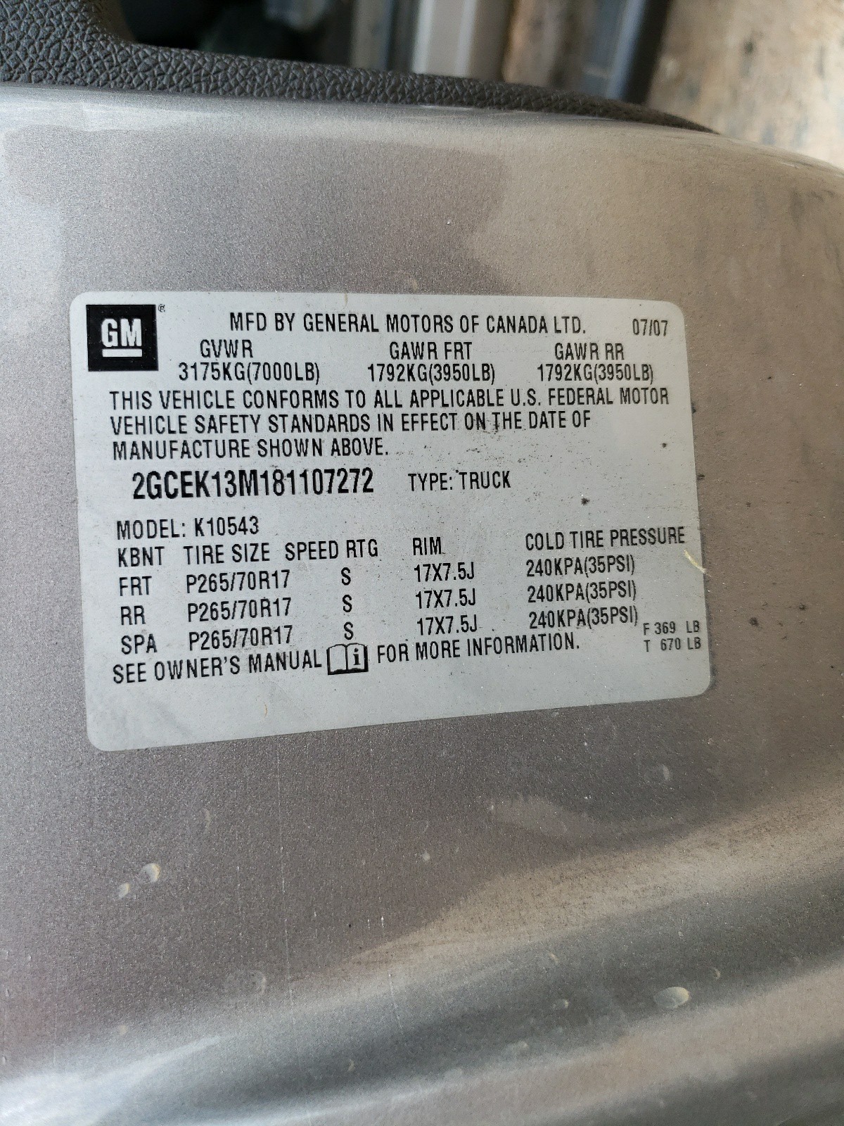 2GCEK13M181107272 2008 Chevrolet Silverado K1500