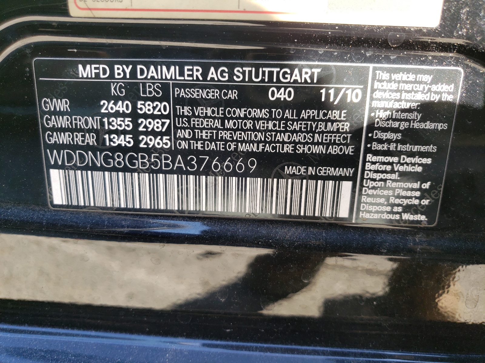 WDDNG8GB5BA376669 2011 Mercedes-Benz S 550 4Matic