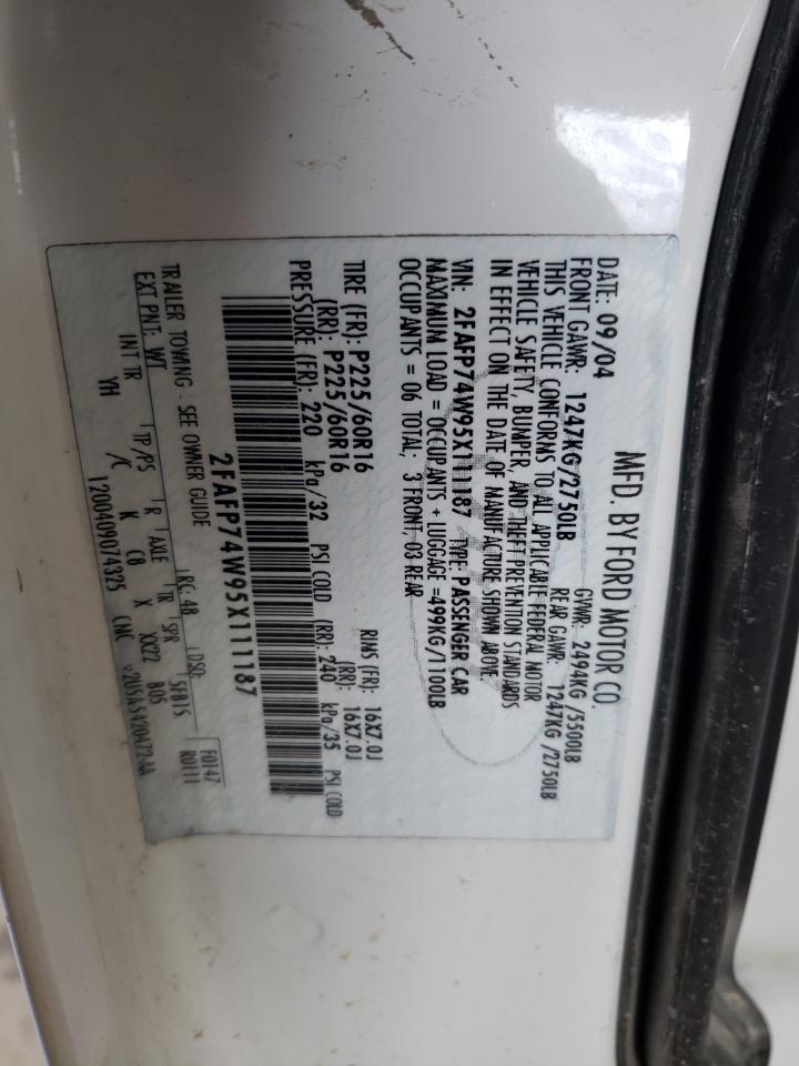 2005 Ford Crown Victoria Lx VIN: 2FAFP74W95X111187 Lot: 55477824