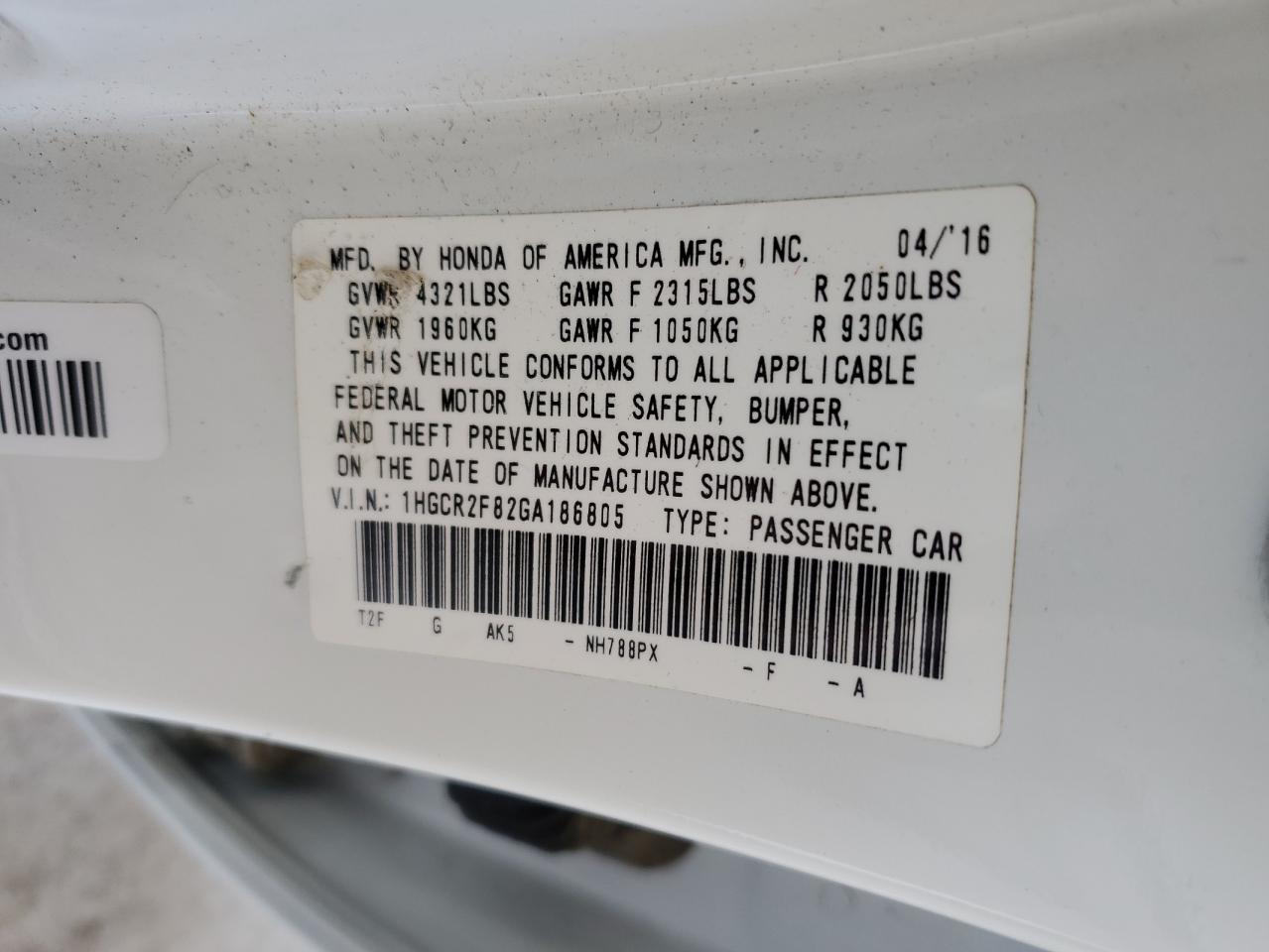 1HGCR2F82GA186805 2016 Honda Accord Exl