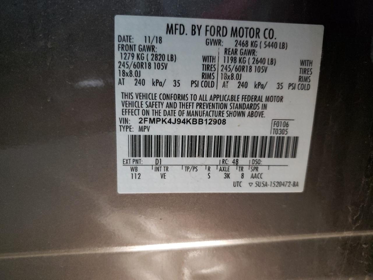 2FMPK4J94KBB12908 2019 FORD EDGE - Image 14