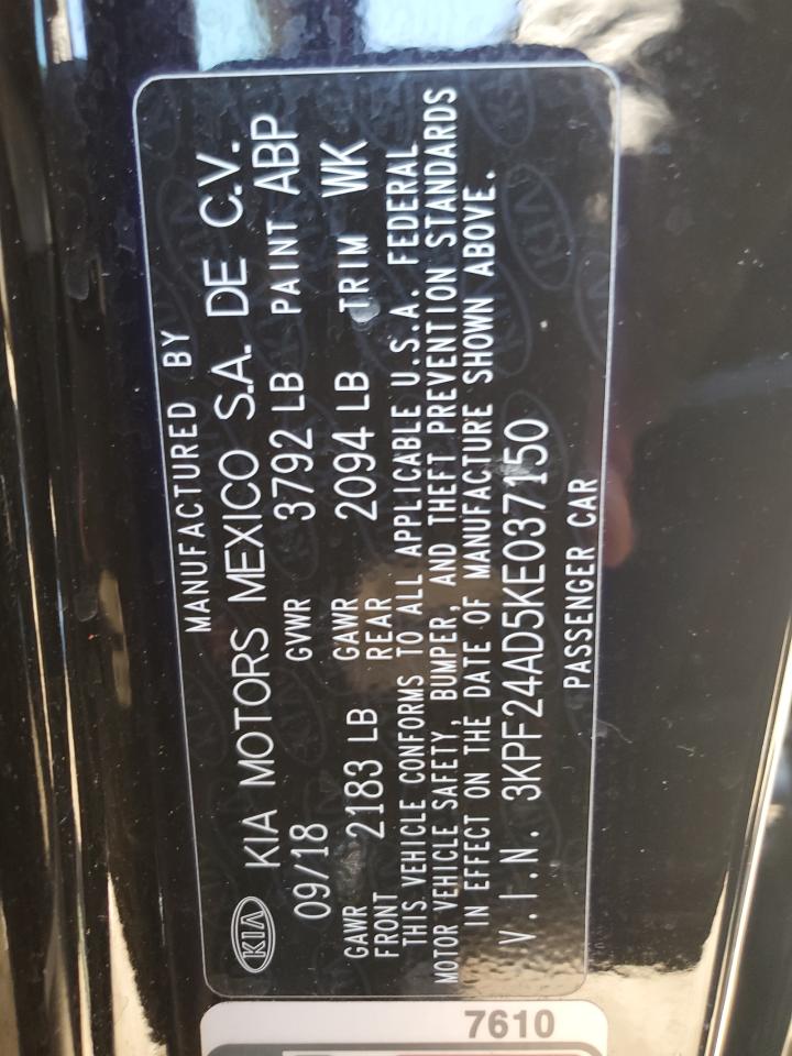 2019 Kia Forte Fe VIN: 3KPF24AD5KE037150 Lot: 54936034