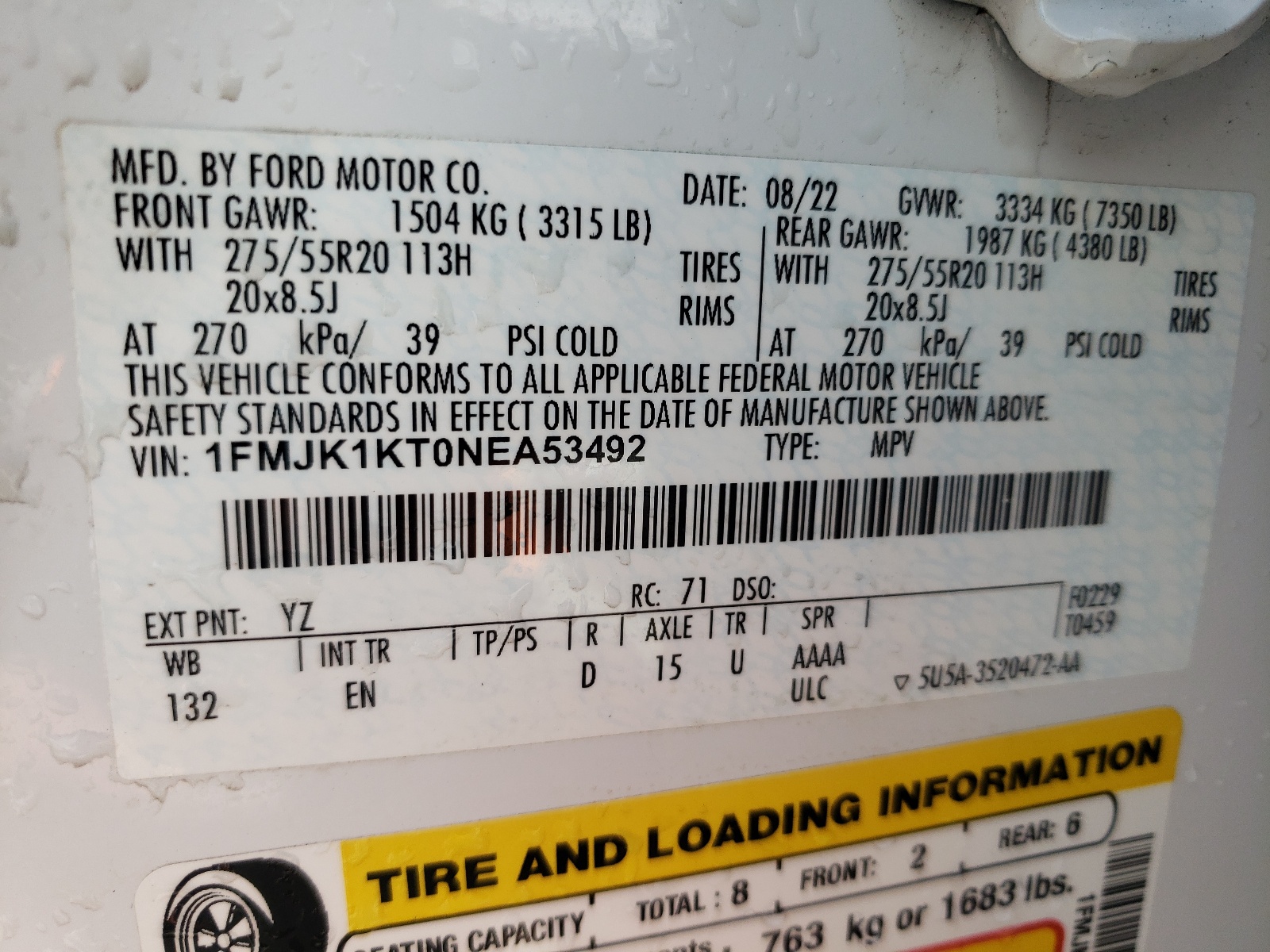 1FMJK1KT0NEA53492 2022 Ford Expedition Max Limited