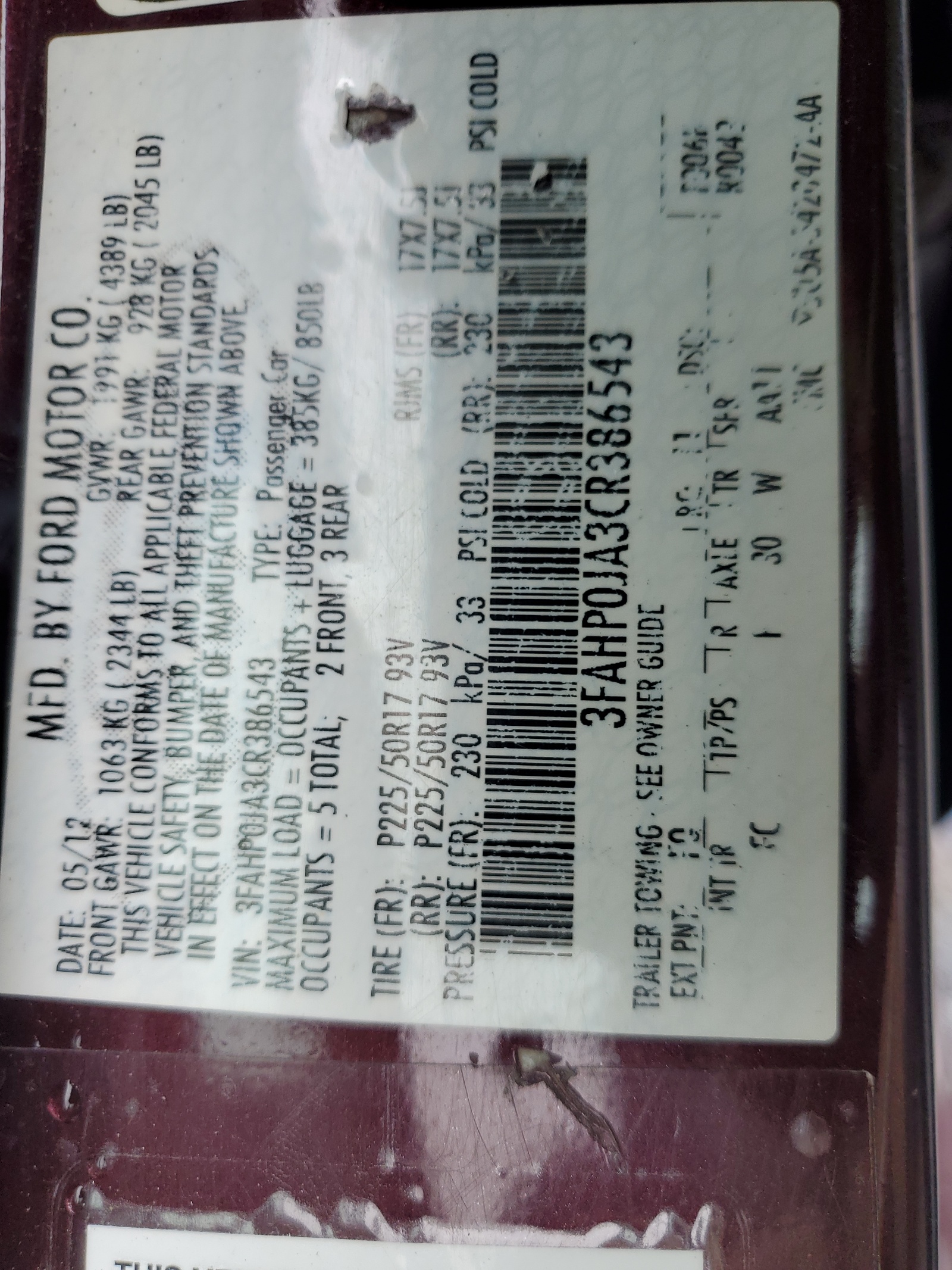 3FAHP0JA3CR386543 2012 Ford Fusion Sel