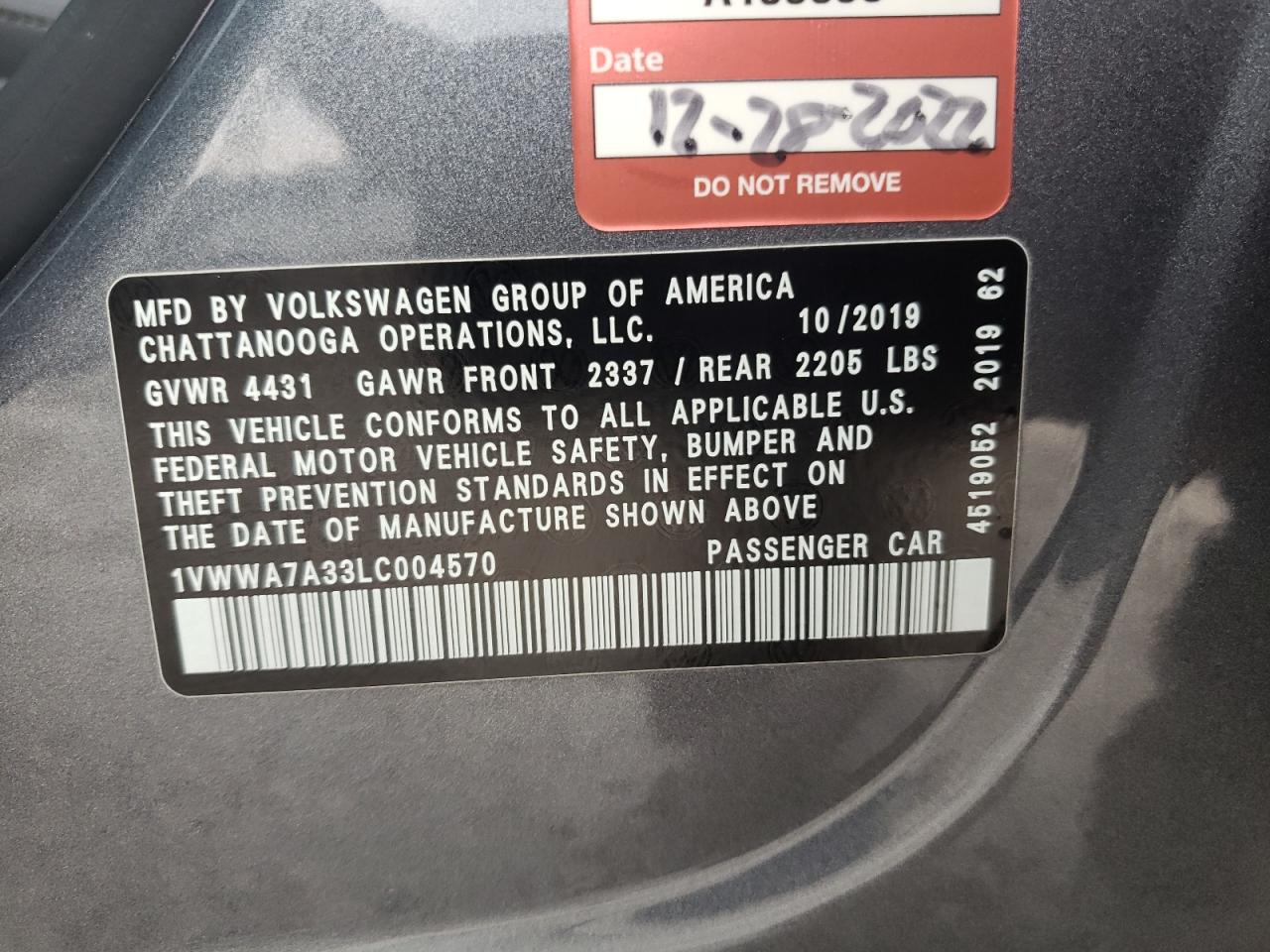 2020 Volkswagen Passat Se VIN: 1VWWA7A33LC004570 Lot: 55965534