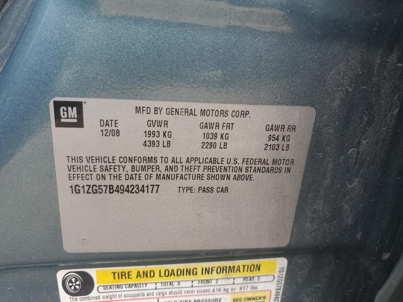 2009 Chevrolet Malibu Ls VIN: 1G1ZG57B494234177 Lot: 53744294