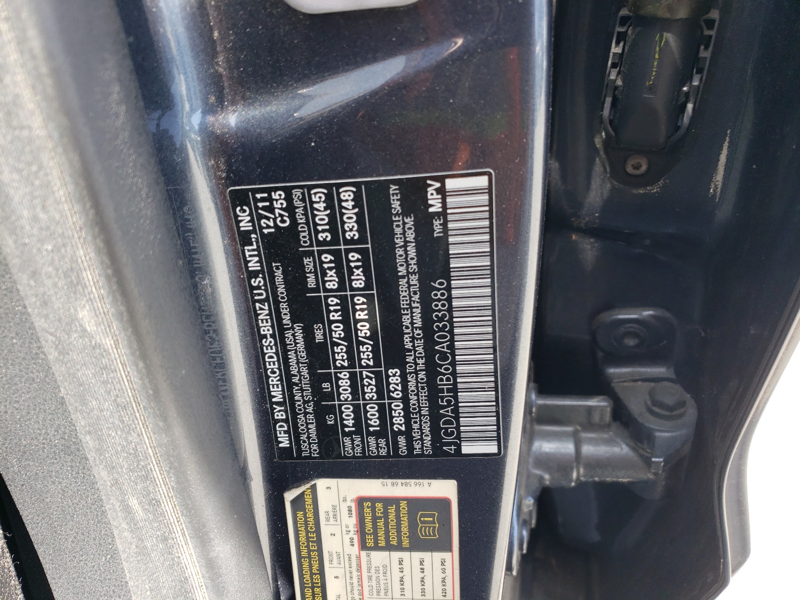 4JGDA5HB6CA033886 2012 Mercedes-Benz Ml 350 4Matic