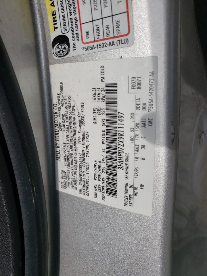 2009 Ford Fusion Se VIN: 3FAHP07ZX9R111497 Lot: 56517454
