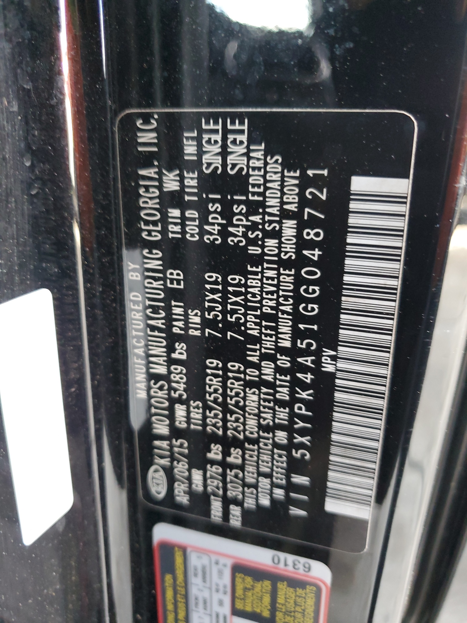 5XYPK4A51GG048721 2016 Kia Sorento Sx