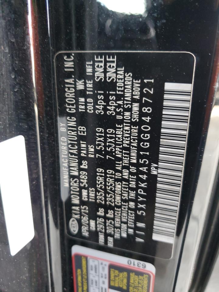 2016 Kia Sorento Sx VIN: 5XYPK4A51GG048721 Lot: 55951394