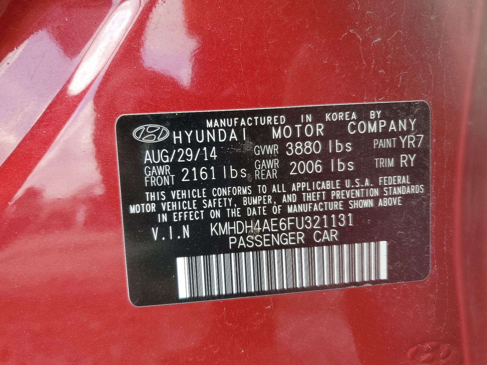 KMHDH4AE6FU321131 2015 Hyundai Elantra Se