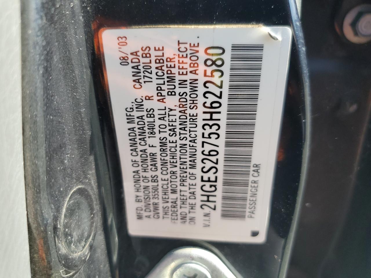 2HGES26753H622580 2003 Honda Civic Ex