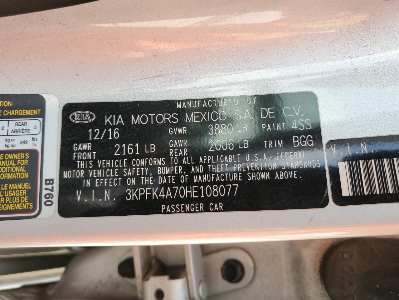 2017 Kia Forte Lx VIN: 3KPFK4A70HE108077 Lot: 54774384