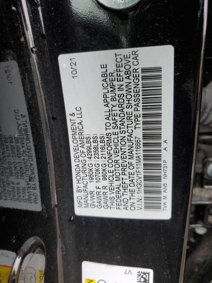 1HGCV1F11MA116667 2021 Honda Accord Lx