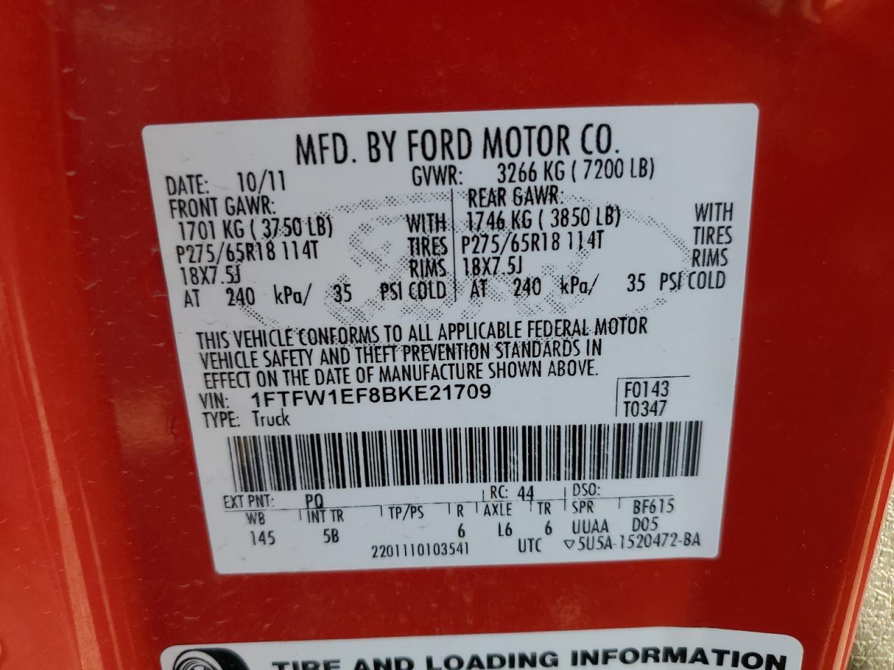 1FTFW1EF8BKE21709 2011 Ford F150 Supercrew