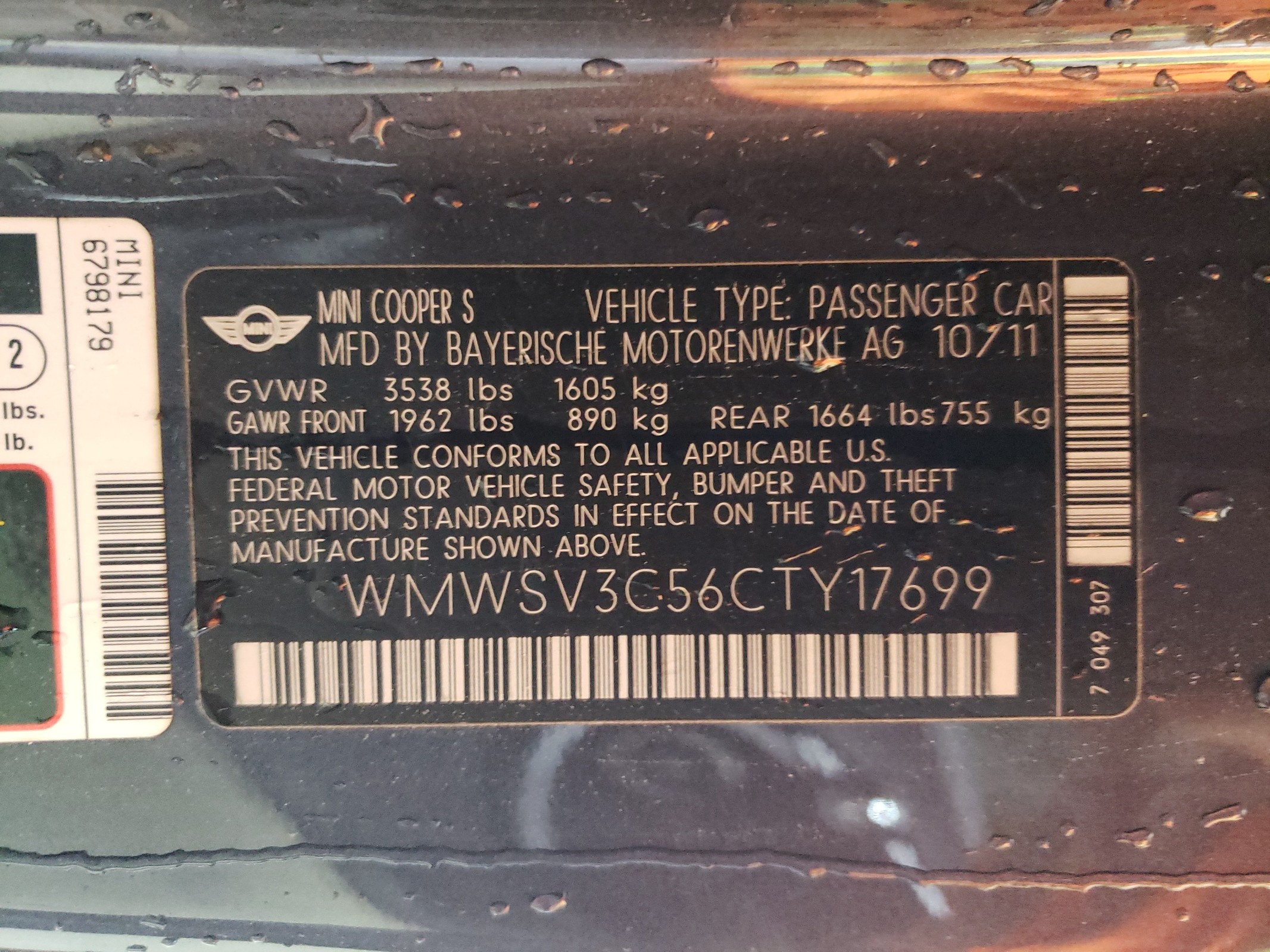 WMWSV3C56CTY17699 2012 Mini Cooper S