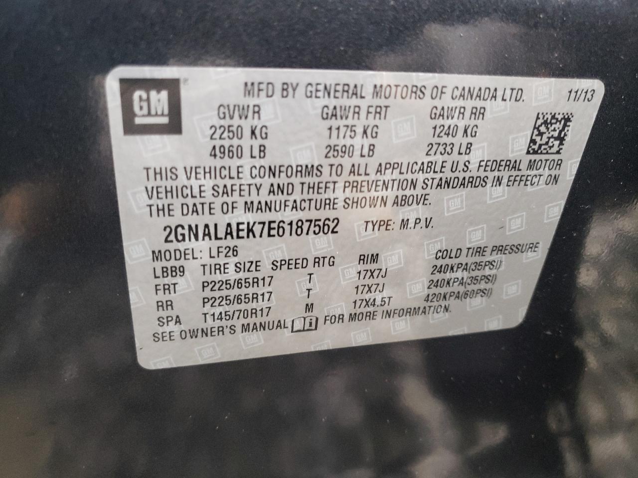 2014 Chevrolet Equinox Ls VIN: 2GNALAEK7E6187562 Lot: 55316334