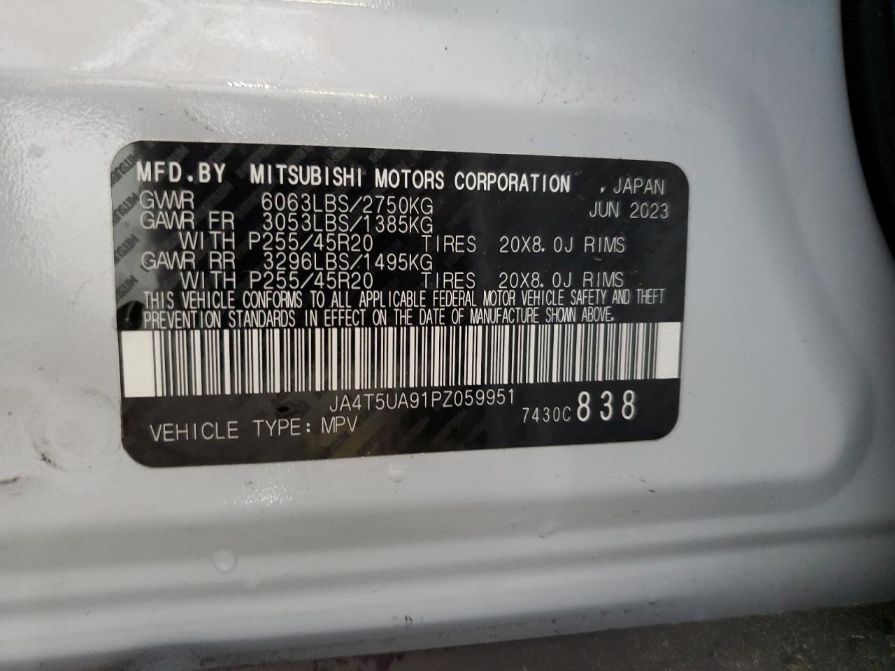 2023 Mitsubishi Outlander Se VIN: JA4T5UA91PZ059951 Lot: 56636764