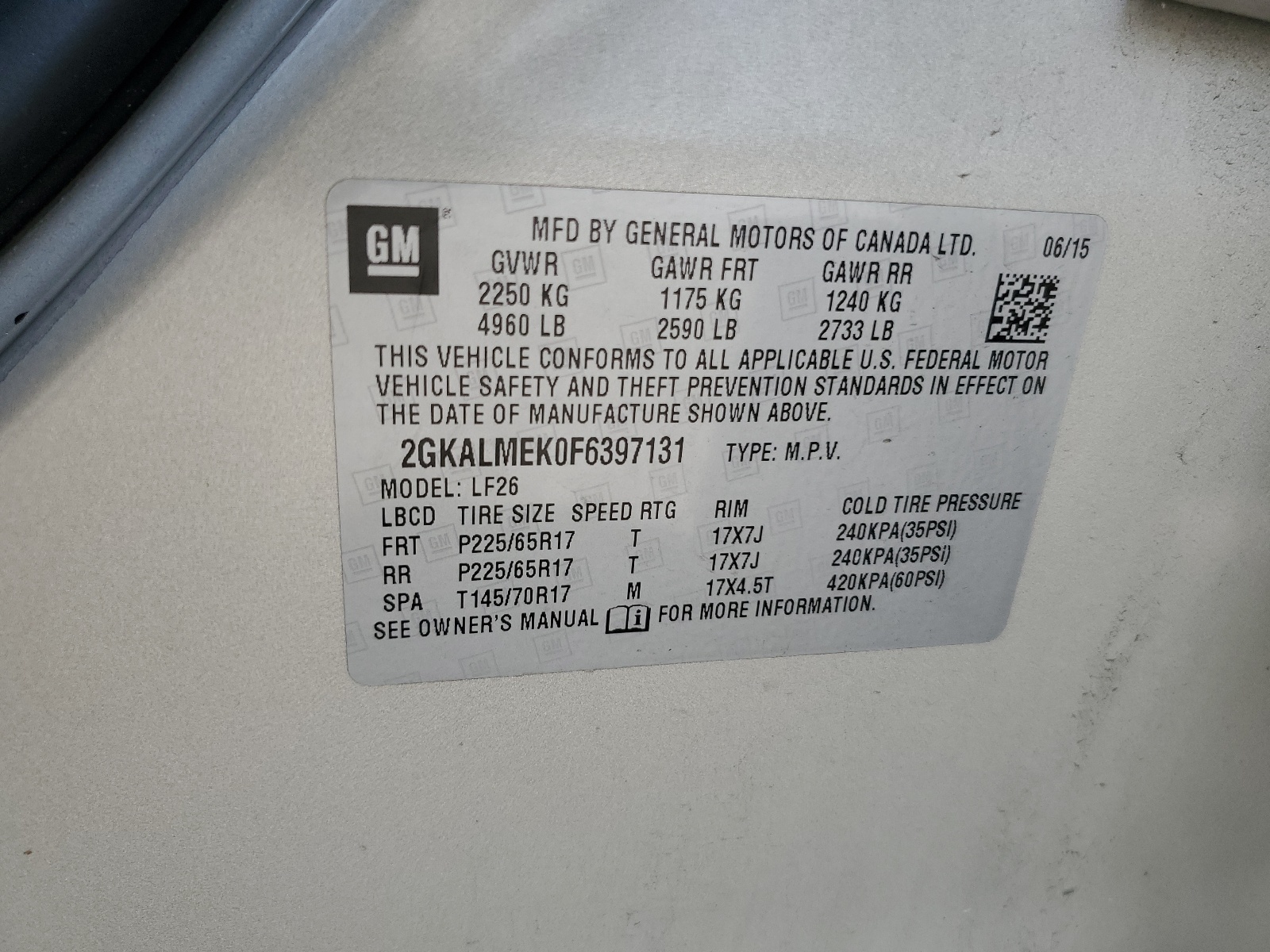 2GKALMEK0F6397131 2015 GMC Terrain Sle