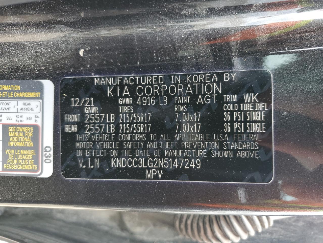 KNDCC3LG2N5147249 2022 Kia Niro S